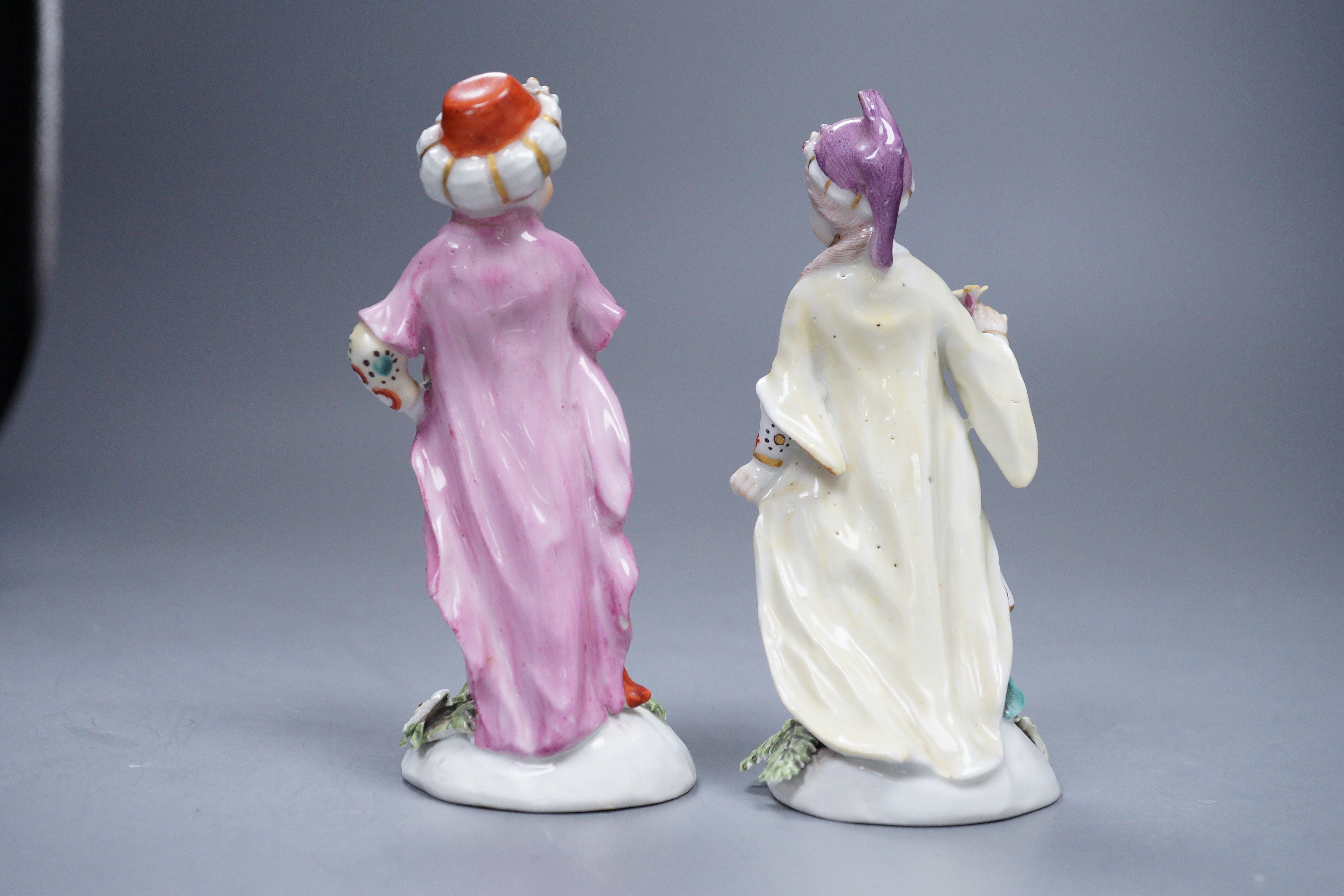 A good pair of Derby figures of a Turk and Companion, c.1765-70, 11.5cm